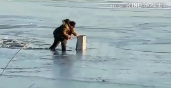 Рыбака, проваливающегося под лёд, записали на видео в Приморье