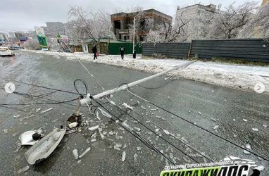 «Провода лежат на проезжей части»: во Владивостоке рухнула опора освещения — фото