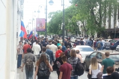 Участники уличной акции двигаются по улице Светланской в сторону памятника вице-адмиралу Степану Макарову