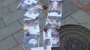 На асфальте были разложены фотографии животных и зажженные свечи