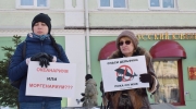 Участники пикета принесли с собой транспаранты с изображением дельфинов