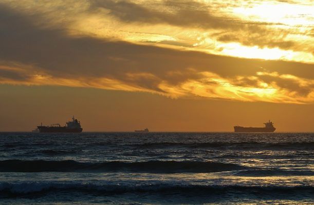 грузовое судно, море, пароход, закат