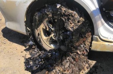 Лужа битума уничтожила колёса автомобиля в Приморье