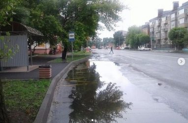 Жители Уссурийска пожаловались на огромную лужу на автобусной остановке
