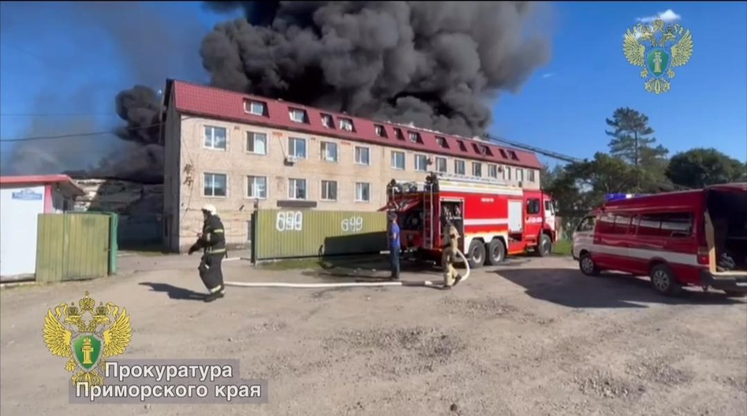 Опубликованы кадры с места серьёзного пожара в Приморье